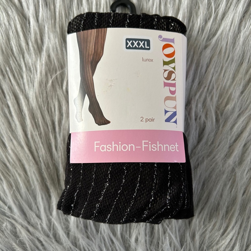 Joyspun Black Tights Womens Size XXXL 2 Pair Fishnet & Opaque